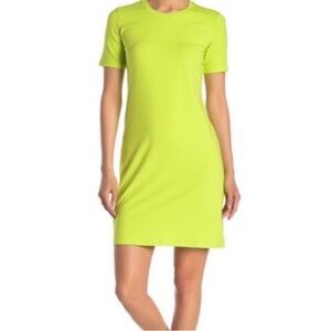 Zara neon green Mini Dress Short Sleeve Crew Neck